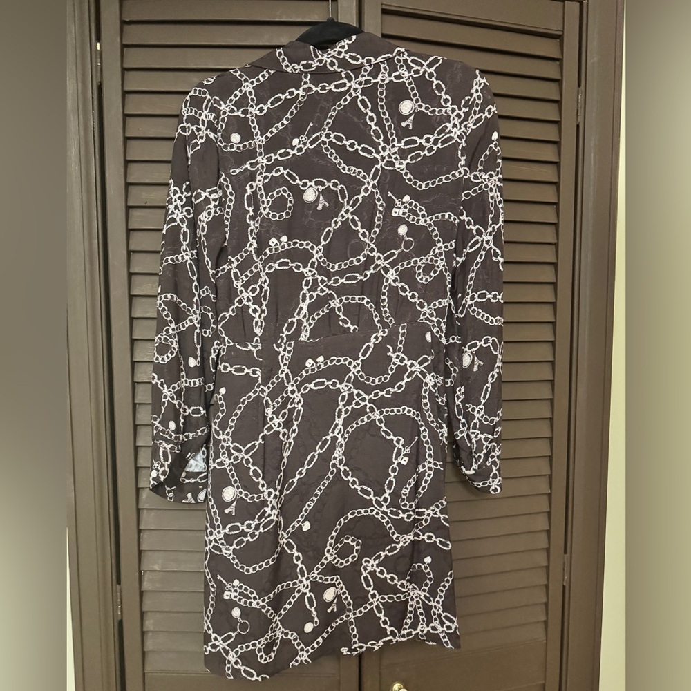 LOFT Chain Print Wrap Dress - Brown & White - Size 6P New - Picture 4 of 11